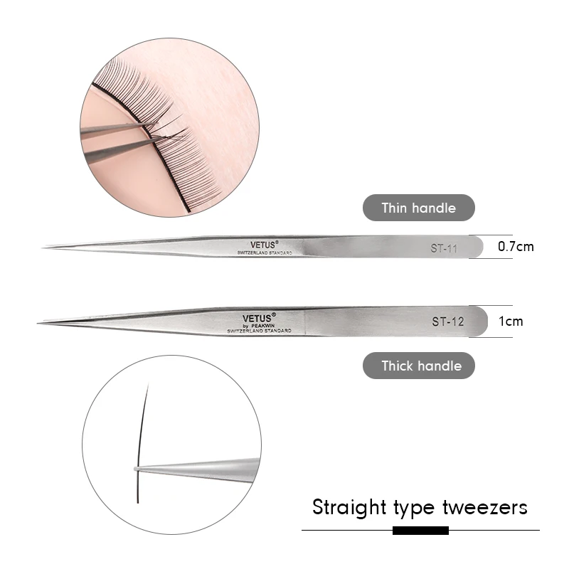 1pc Eyelash Extension Tweezers Stainless Steel Curved Straight Professional for 3D Volume Eyelash Extension Eyebrow Tweezers