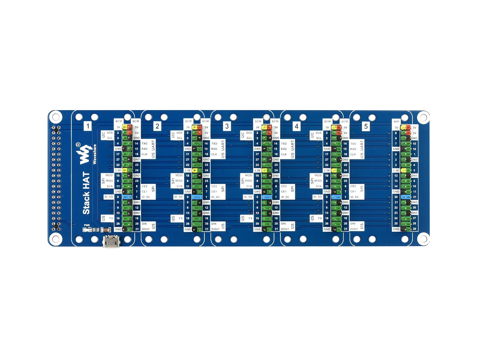 Waveshare Stack HAT for Raspberry Pi, stacks up to 5 HATs, I/O expansion kit, 5 sets of 2x20 pinheaders, USB external power port