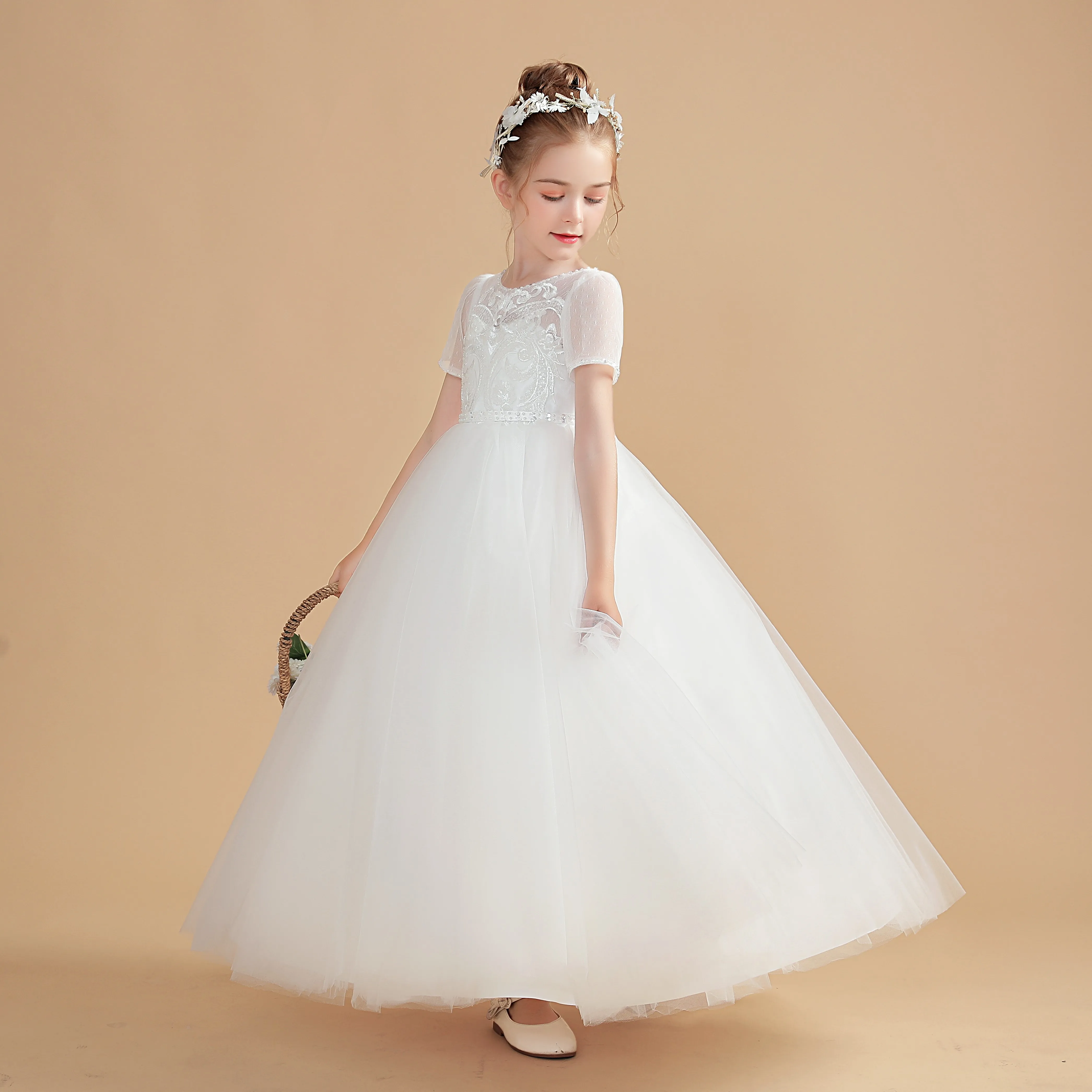 Classical & Elegant Flower Girl Girl Dress For Kids First Communion Wedding Event Pageant Birthday Eveing Party Celebration Prom