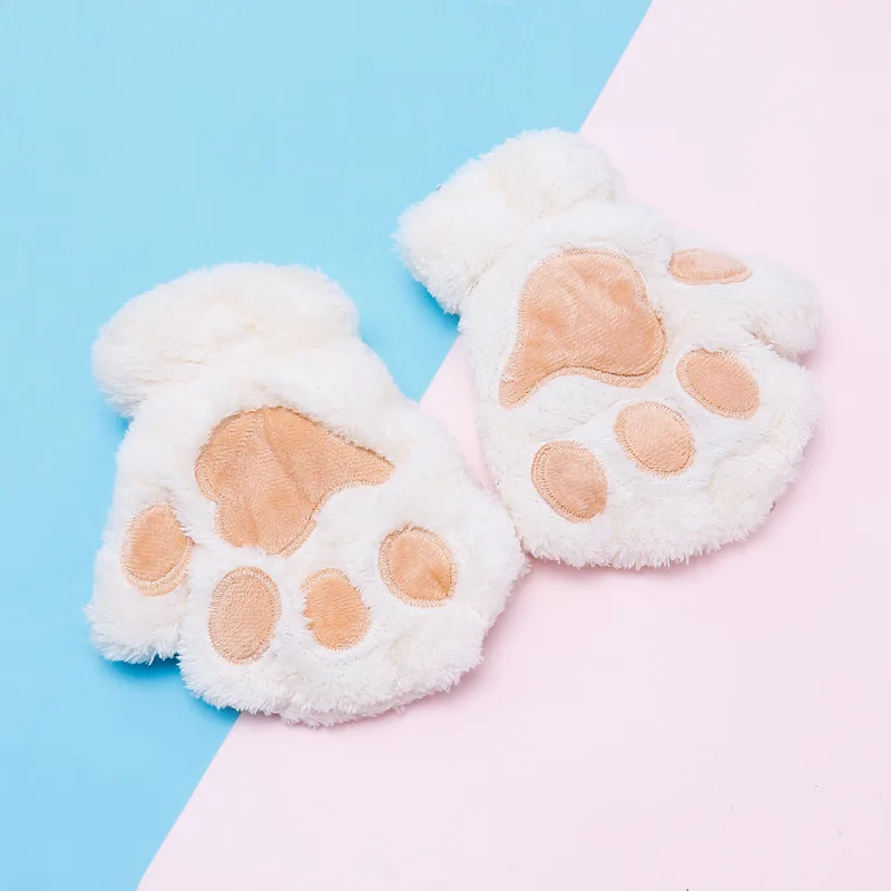 Kids Cute Cat Claw Paw Plush Mittens Warm Soft Plush Short Fingerless Fluffy Bear Cat Gloves Costume Half Finger