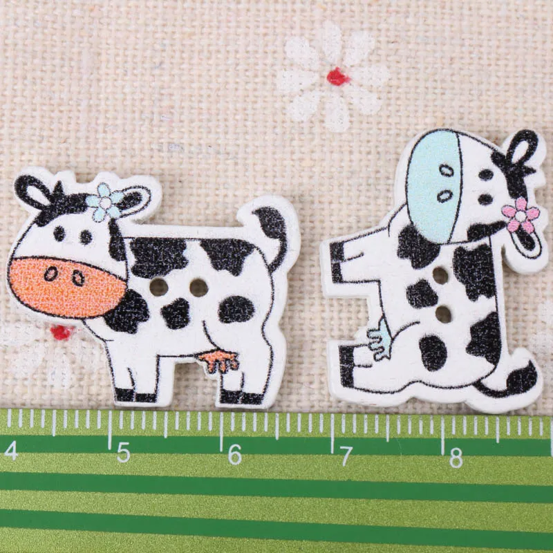 Button accessories for children\'s clothes Mix Cartoon Dairy Cow Wooden Buttons Round Handmade Accessories Decoration20x27mm20pcs