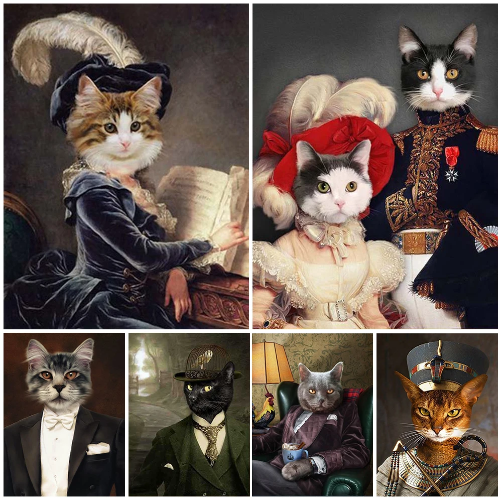 

Vintage Cat Middle Ages Count Lady Wall Pictures For Living Room Home Decor Nordic Poster Wall Art Canvas Painting Unframed