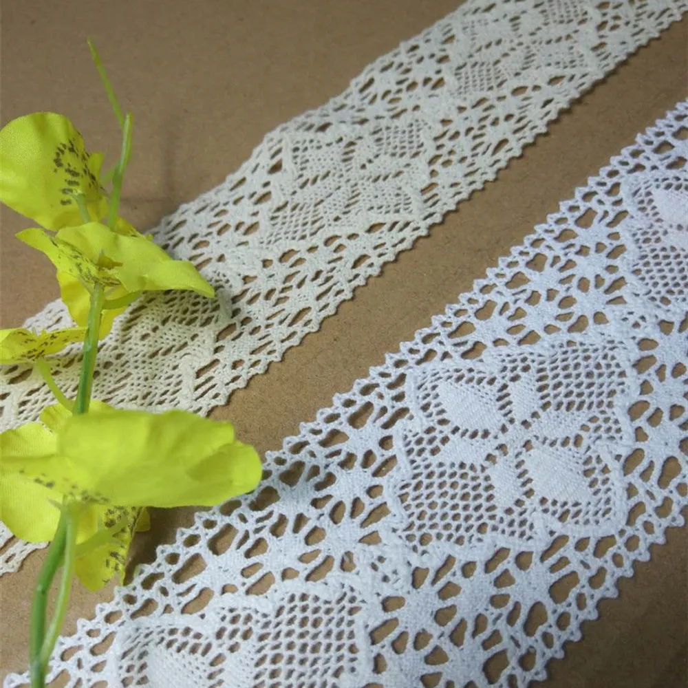 Crocheted Webbing 6/7 Cm Width Cotton Lace Floral Ribbon for Handmade Sewing Christmas Easter Wedding Deco Gift Packing