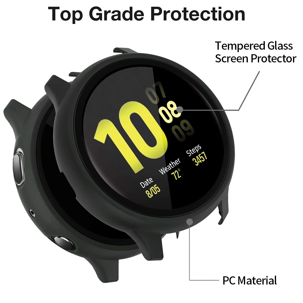 Case+Glass For Samsung Galaxy Watch Active 2 44mm 40mm Cover Bumper Accessories Protector Full Coverage Matte Screen Protection