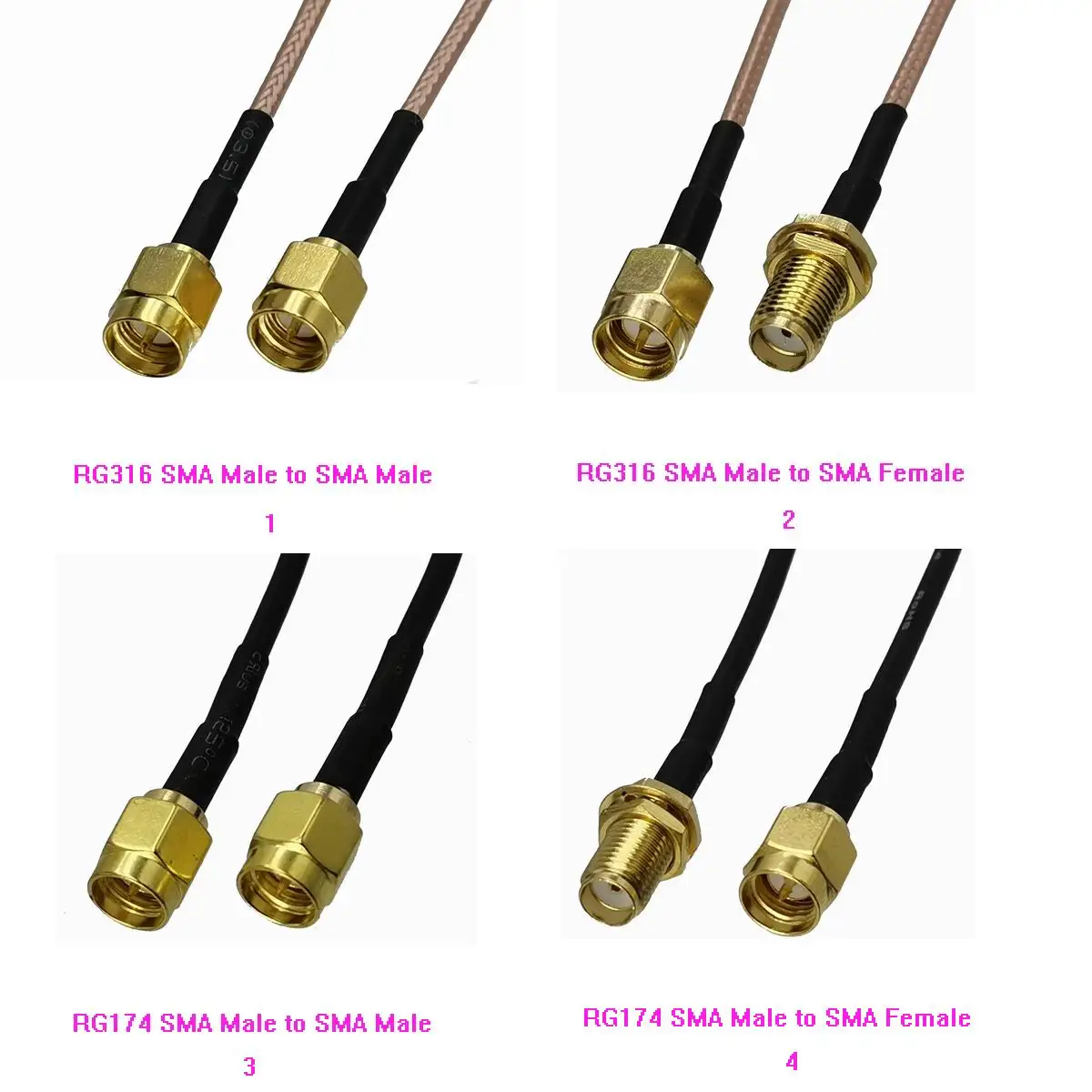 1pcs RG174 RG316 SMA to SMA Male Plug & Female Jack Crimp Wire Terminal RF Coaxial Connector Pigtail Jumper Cable 4inch~5M