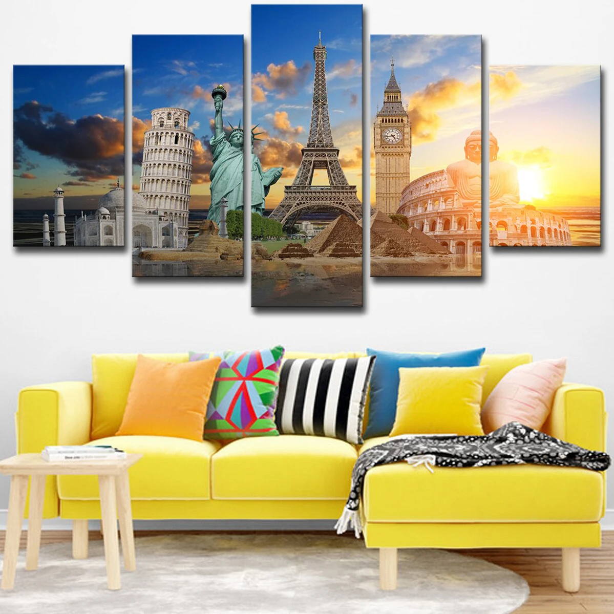 

5 Pieces Wall Art Canvas Painting City Lighthouse Landscape Poster Decoration Pictures Modern Framework Living Room For Home