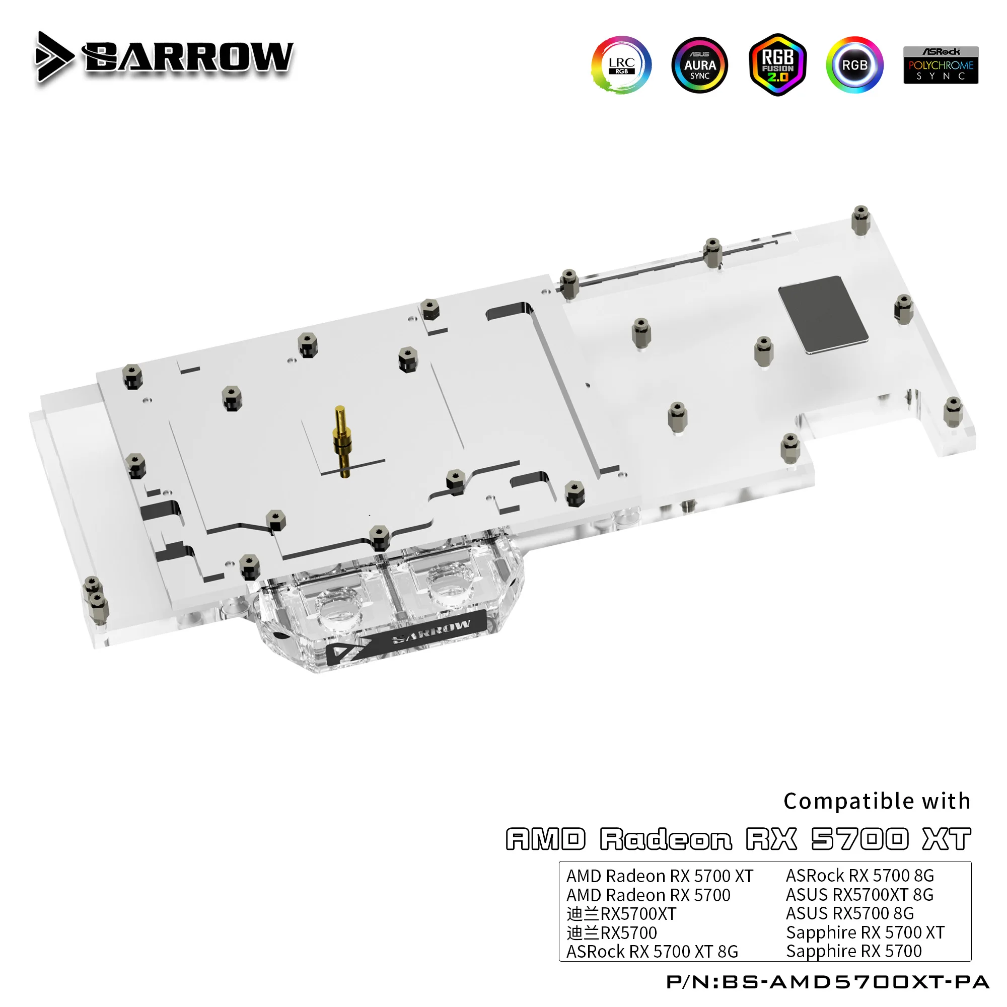 Barrow GPU Water Block For AMD Founder Edition Radeon RX5700XT/RX5700 , Video Card Water Cooler Full Cover Radiator