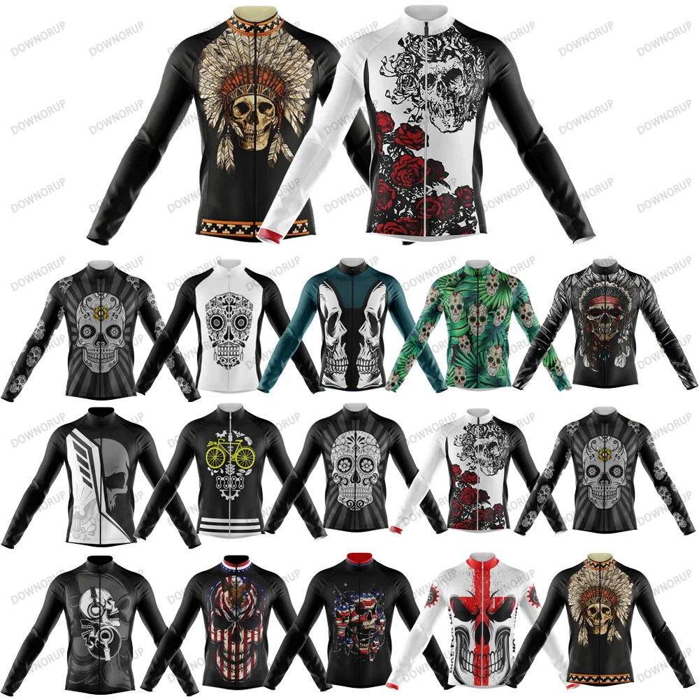 Skull Cycling Jersey Long Sleeve Men Cycling Clothing Larga Maillot Ciclismo MTB Outdoor Sports coat