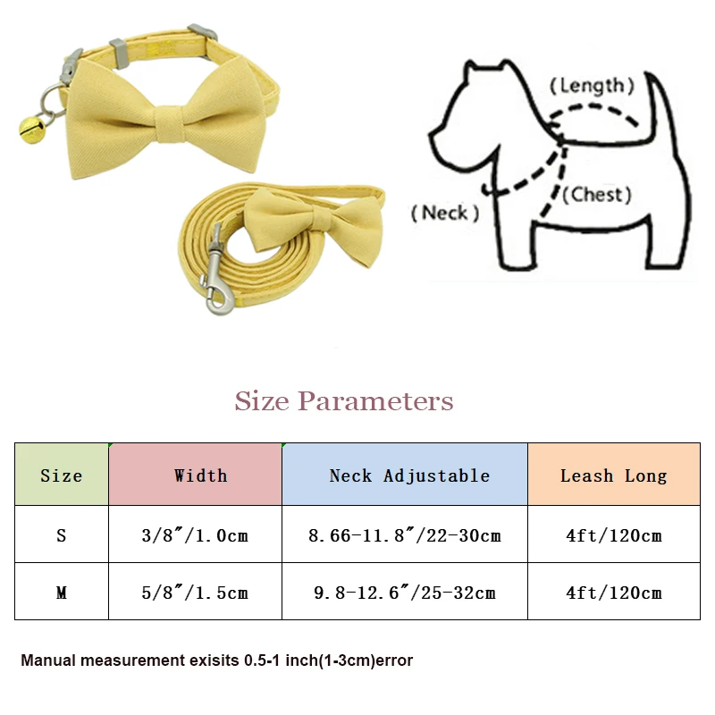 Adjustable Dog Leash Collar Set, Soft Cute Bow, Double Layer, Small, Medium Pet, Outdoor Walking