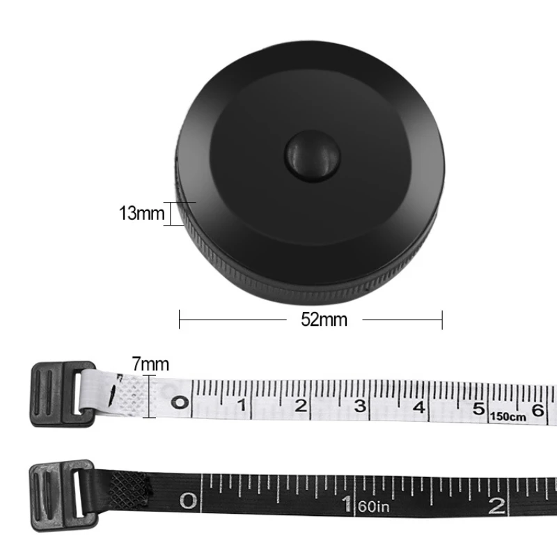 Metro a nastro nero/bianco da 1.5m/60 pollici strumenti retrattili a doppia faccia nastro di misurazione per Mini bottoni per cucire flessibili in