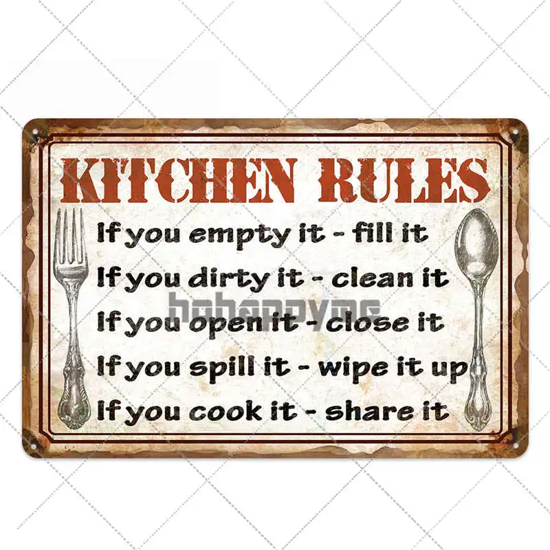 Kitchen Vintage Metal Tin Sign Retro Posters Food Plate Pub Bar Kitchen Dinning Room Wall Decoration Home Decor 20*30cm