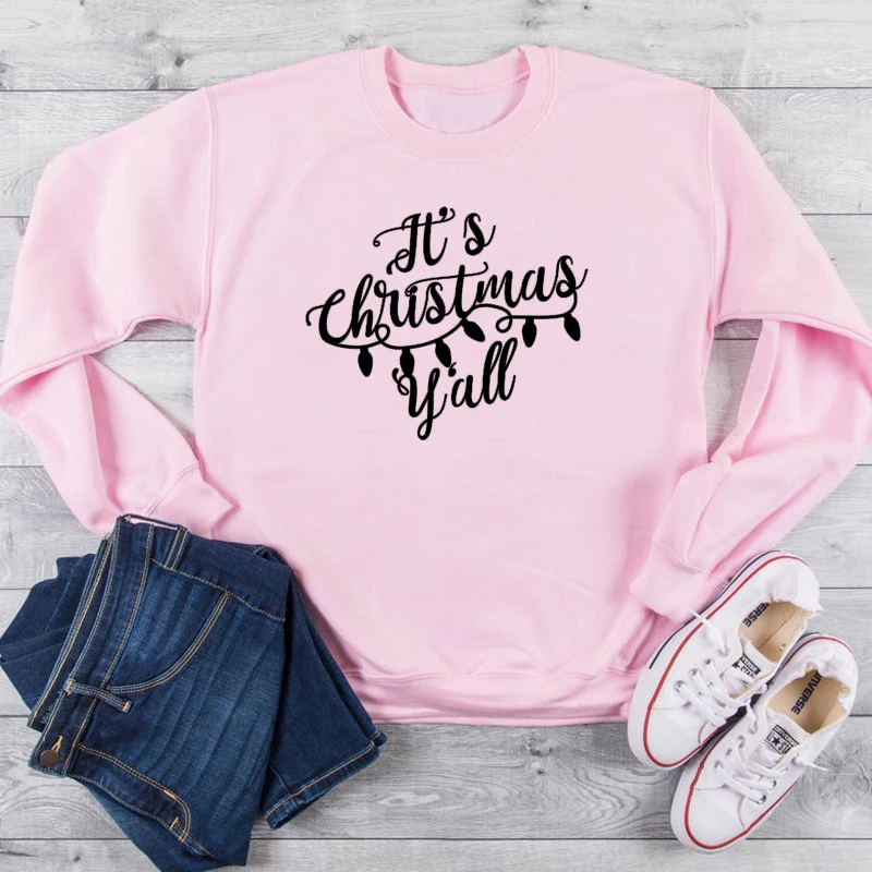 La sua Di Natale Yall Divertente Grafica Abbigliamento Femminile Delle Donne del Cotone di Modo Felpa Harajuku Pullover Pieno Manica Lunga Camicia Della Parte Superiore