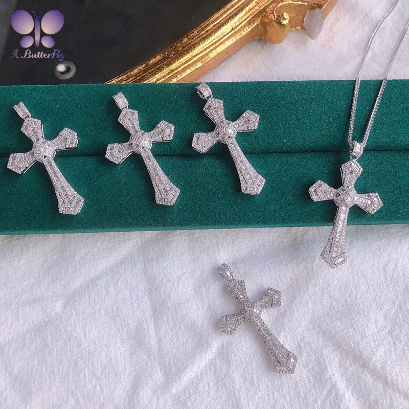 

100%18K White Gold Real Diamonds 1.0ct Cross Pendant Necklace With Chain Gifted For Women&Man Senior Banquet Jewelry Au750