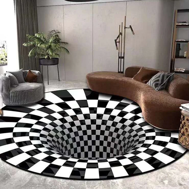 YOMDID 3D Round Carpets for Living Room Trap Black&White Carpet Chair mat Anti-Skid Area Rugs Geometric Home Bedroom Floor Mat