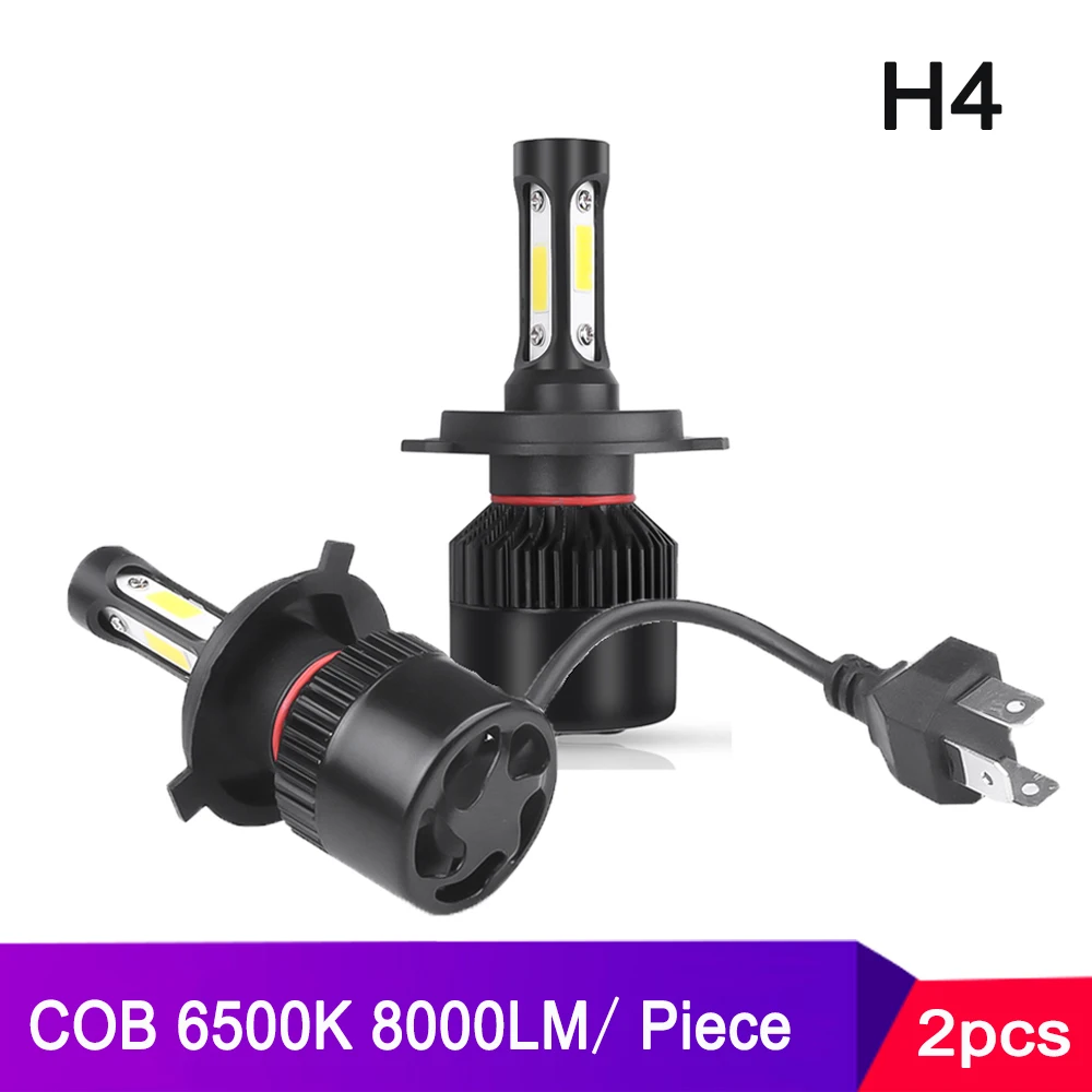 2pcs H4 LED Car Headlight 3 COB Chips Auto S2 Car Head Lamp Bulbs 72W 8000LM Car Accessories 6500K led fog light 9-36V