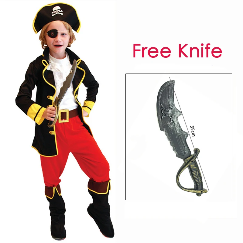 Kids Child Captain Jack Pirate Costumes for Boys with Toy Knife Halloween Purim Carnival Mardi Gras Outfit Umorden