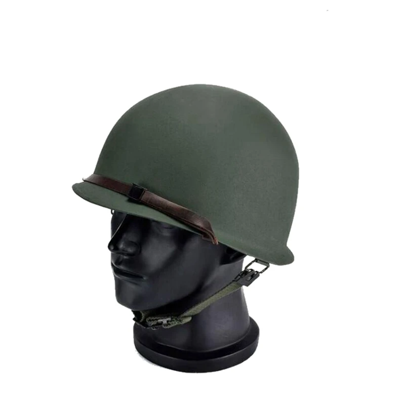 Durable Heavy Duty Helmet US Army Tactical Helmet WWII Steel M1 Green Steel Helmet Replica with pretend Net/ Canvas Chin Strap