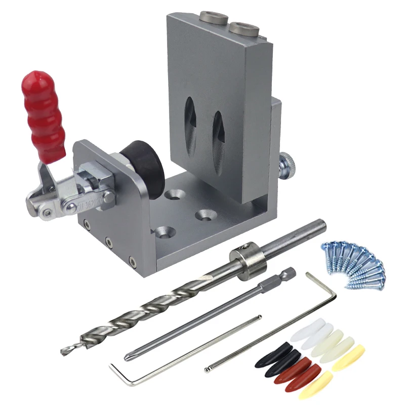Quick Geneigd Gat Doweling Jig Kit 15-Grad Pocket Gat Jig Met Push-Pull Klem Locator Perforator Houtbewerking gereedschap