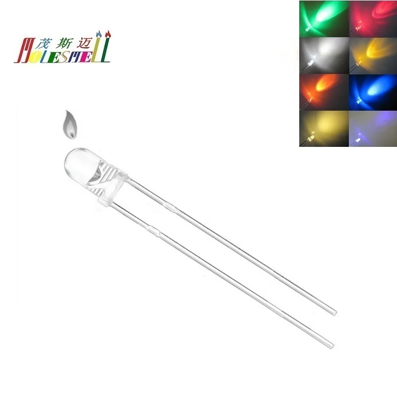 10 pz 3mm tremolante LED rosso giallo blu verde bianco arancione viola bianco caldo acqua trasparente lampada a candela diodi luminosi