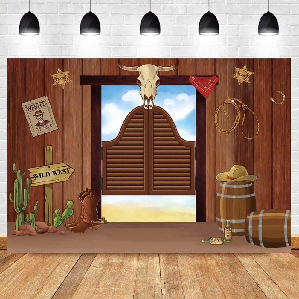 Vinyl Backgrounds West Cowboy Baby Cartoon Rural Bar Farm Cactus Party Decor Poster Photographic Background Photocall Photophone