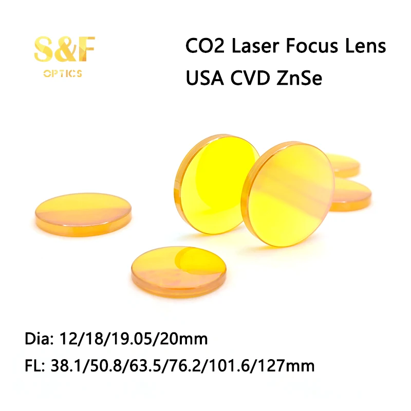 S&F Hot Sale Dia.12 18 19.05 20mm FL 38.1 50.8 63.5 76.2 101.6 127mm USA CVD ZnSe CO2 Laser Focus Lens for Laser Cutting Machine