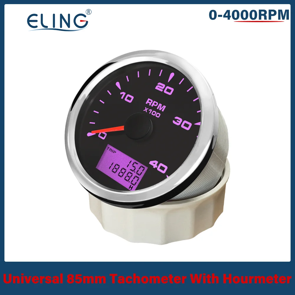 ELING 85mm 8 Colors Backlight Waterproof Tachometer Gauge With Hour Meter 3K 4K 6K 8KRPM REV Counter