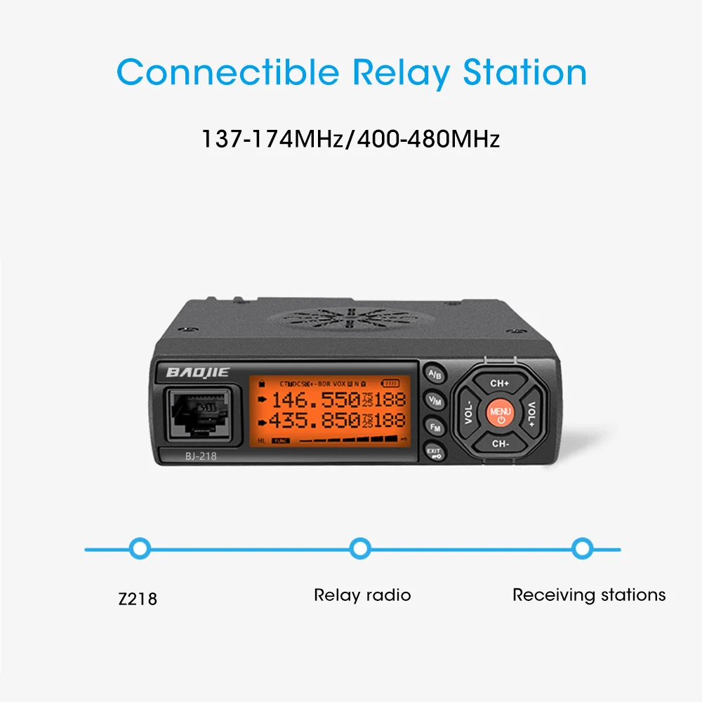 BJ-218 미니 자동차 모바일 트랜시버 25W 높은 전력 VHF UHF 128 채널 듀얼 밴드 양방향 라디오 세트