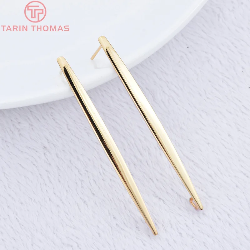 (1949)6PCS 52x3.5MM 24K Gold Color Plated Brass Long Line Smooth Stud Earrings High Quality DIY Jewelry Making Findings