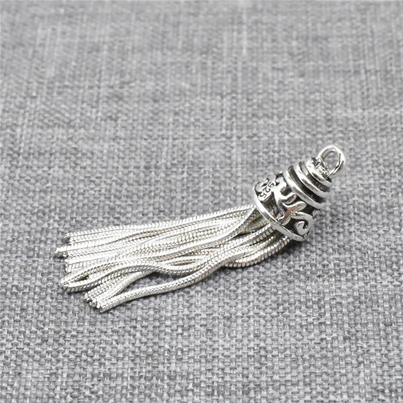 925 Sterling Silver Snake Chain Tassel Charm Pendant for Necklace Earring