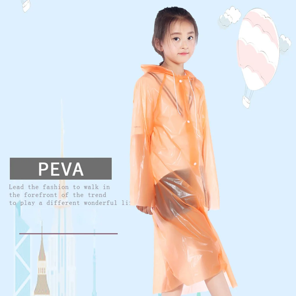 1pcs Children Thicken Disposable Raincoat Hooded Kids Poncho Button waterproof PEVA Material Portable Outdoor Rainwear