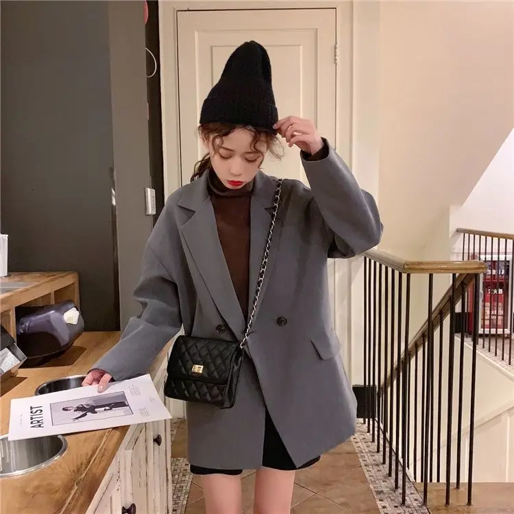 Blazer Double boutonnage Style Preppy frais pour femmes, ample, loisirs, tout assorti, nouveau, joli, Ulzzang, mode Chic, vêtements d'extérieur, printemps