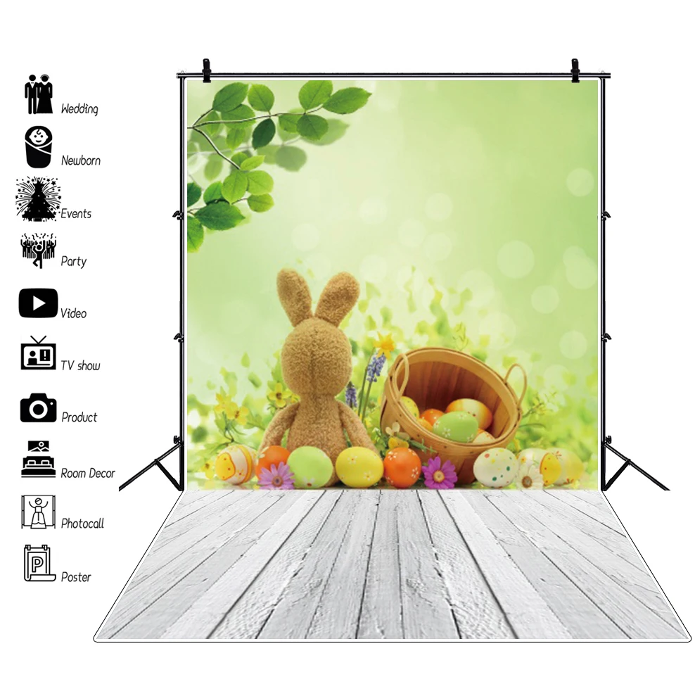 Laeacco 부활절 배경 봄 풍경 꽃 토끼 토끼 부활절 달걀 아기 초상화 신생아 사진 배경 Photozone