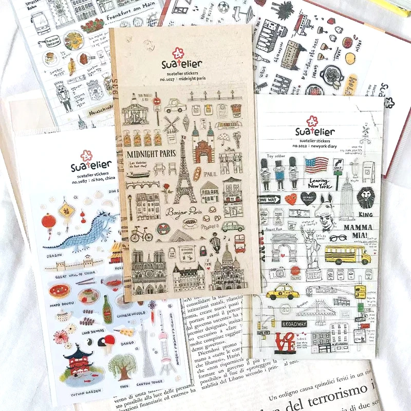 Suatelier Country City Stickers Scrapbooking Accessories Diary Journal Photo Album Decorative Korea Sticker DIY Craft Supplies