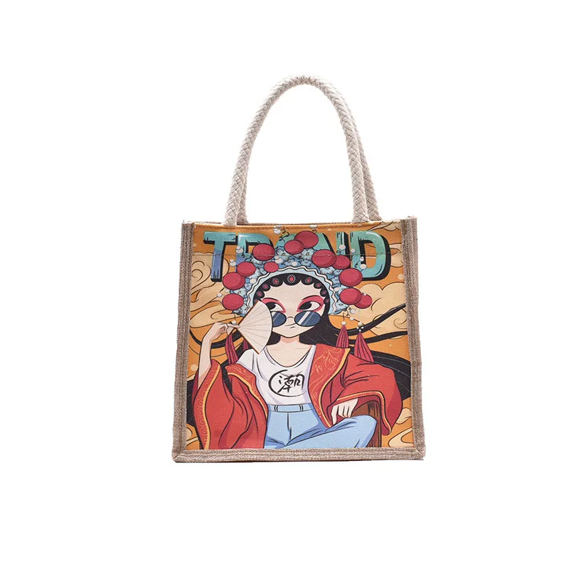 Chinese Style Printed Handbag 2021 New Fashion Ethnic Style Shopping Bag Peking Opera Personalized Creative Online Red