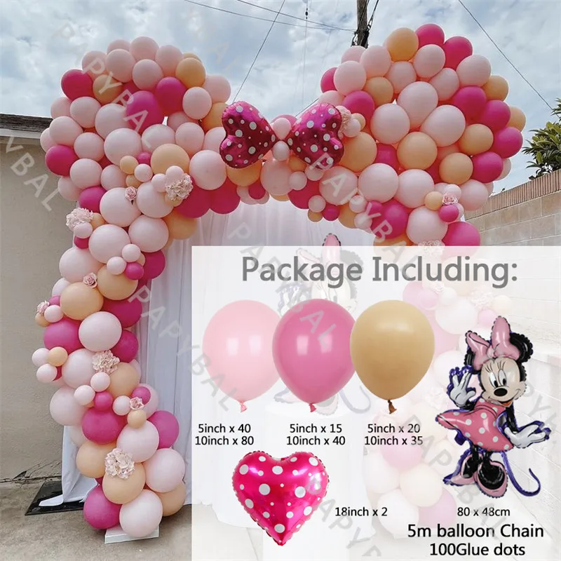 1set Disney Arch Garland Kits Pink Minnie Mouse Latex Balloons Kids Gifts Birthday Wedding Party Decor Baloon Baby Shower Globos