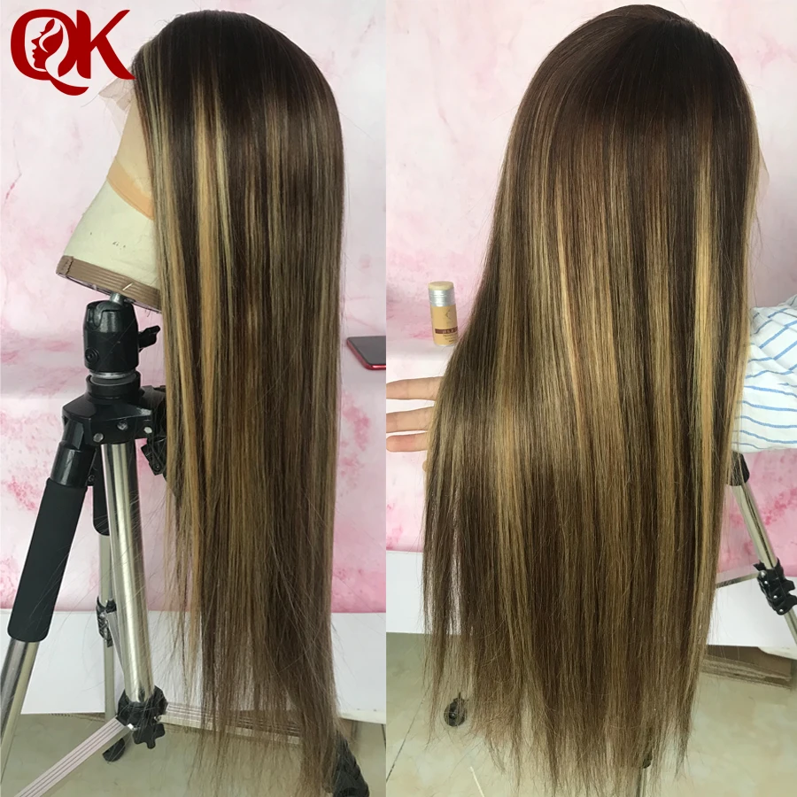 QueenKing hair Front Lace Wig 150% Density Cami Color Balayage Ombre Wigs T4/4/24 Brazilian Remy hair Free Shipping Overnight