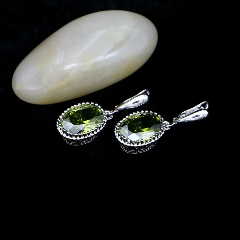 Fashion Simple Olive Green Cubic Zirconia Silver 925 Drop Earrings Crown Shaped Jewelry For Women Daily Decoration