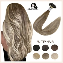 Full Shine Fusion U Tip Human Hair Extension Balayage Color Keratin Glue Beads Prebonded Human Hair Extensiones 50g Machine Remy