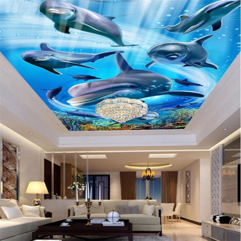 

wellyu Custom Wallpaper 3d Photo Mural обои Sea Dolphins Family Ceiling Roof Living Room Mural papel de pared 3d Floor wallpaper