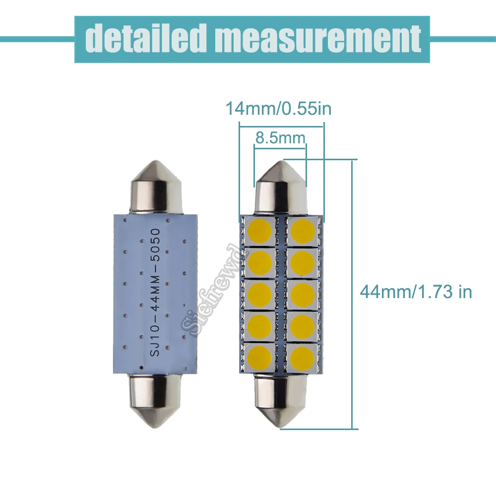 4PCS 12V DC 44mm 1.73inch 10 SMD Rigid Loop 5050 Led Festoon Bulbs C5W C10W 561 Cargo Ceiling Dome Reading Roof Light Warm White