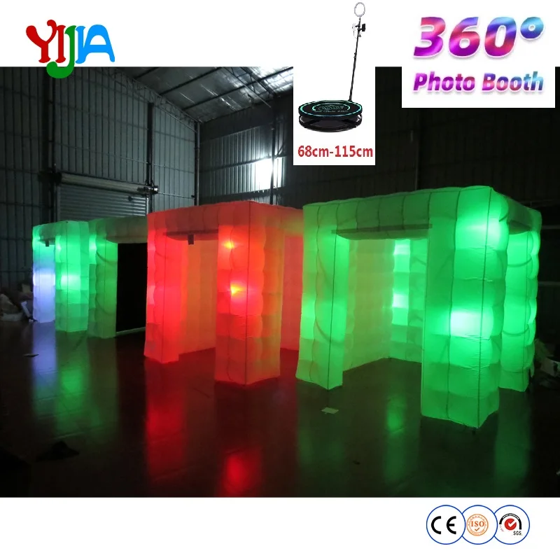 Hot Selling 360 Inflatable  Cube Photo Booth LED Enclosrue 10Ft/3m Tent  With LED Lights For 360 Selfie Photo Booth Party Event