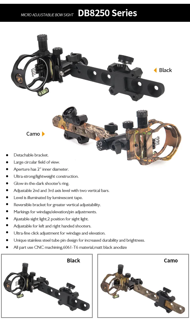 Topoint 5/7 Pin Bow Sights DB Series Micro Adjust Tool Less Design for Archery Hunting Shooting