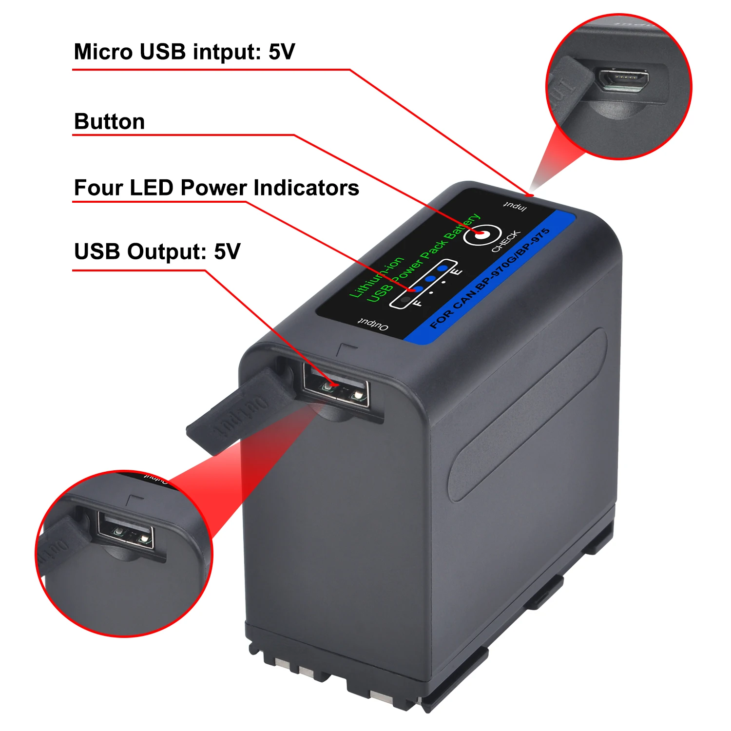 Batmax 8400mAh BP-970G BP-975 Battery with USB Input/Output for Canon EOS C100,GZ-HD30AC,HD40AC,HD3AC,XF100,GZ-MS100AC