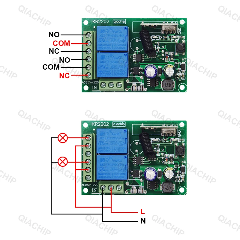 QIACHIP 433Mhz Universal Wireless Switch Remote Control Module AC 85V 110V 220V 2CH Relay Receiver for Light Switch Garage door