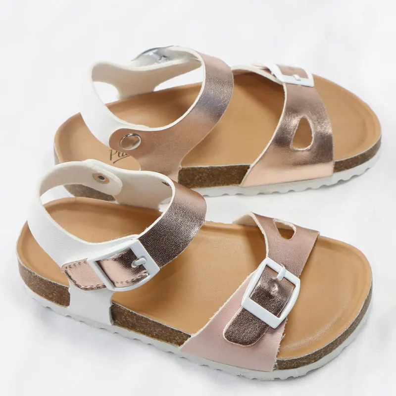 Summer Children Sandals for Girls PU Leather Metallic Glitter Princess Orthopedic Shoes Open Toe Toddler Kids Girl Sandals Cork