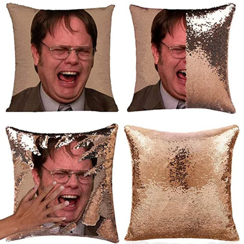 Funda de almohada de lentejuelas reversibles mágicas superbrillantes, funda de cojín de jaula mágica de Trump, Rainn Wilson, funda de cojín