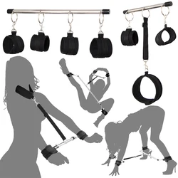 BDSM Bondage Metal Spreader Bar Sex Handcuffs Ankle Cuff Neck Collar Restraint Set Slave Shackles Erotic Game Sex Tool For Women