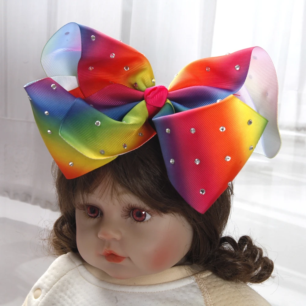 8 Zoll Große Haarschleifen für Babymädchen und Kinder, Weiche Schleifen mit Strass-Knoten, Haarbänder, Baby-Haaraccessoires, Kinder-Kopfschmuck – Detail 5