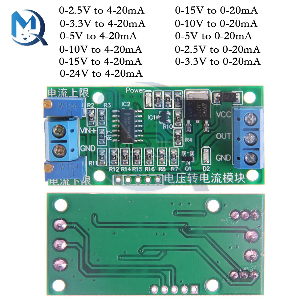 Voltage To Current Module 0-2.5V 0-3.3V 0-5V 0-10V 0-15V 0-24V to 0 -20mA/4 -20mA Current Transmitter Signal Converter Module