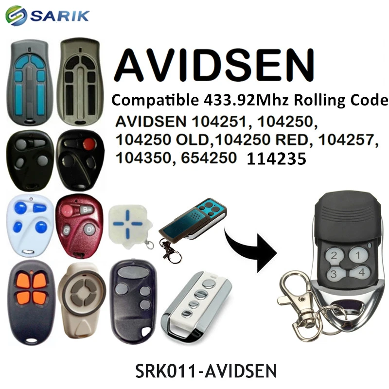 2pcs AVIDSEN garage door remote control 433mhz rolling code handheld transmitter AVIDSEN garage command key fob